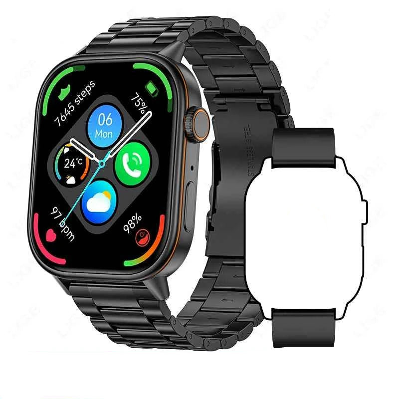 Montre intelligente avec suivi performance montre intelligente, affichage moderne et bracelet en acier noir