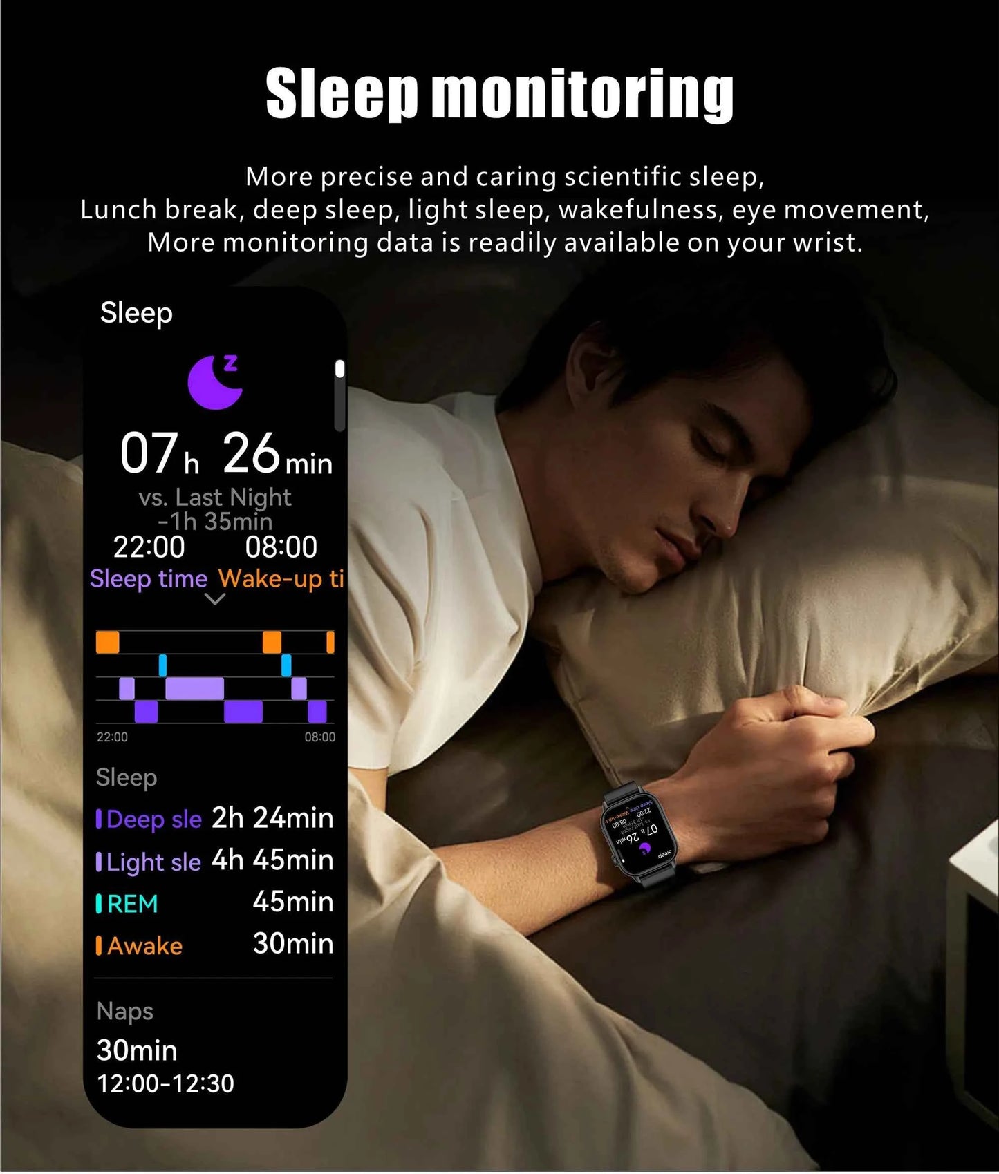 Montre intelligente avec suivi performance montre intelligente affichant les données de sommeil détaillées