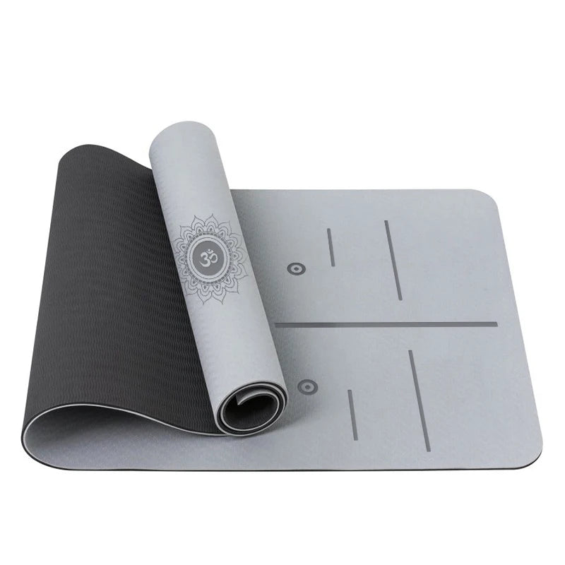 Tapis de yoga premium en gris avec marquages pour une pratique confortable et stylée