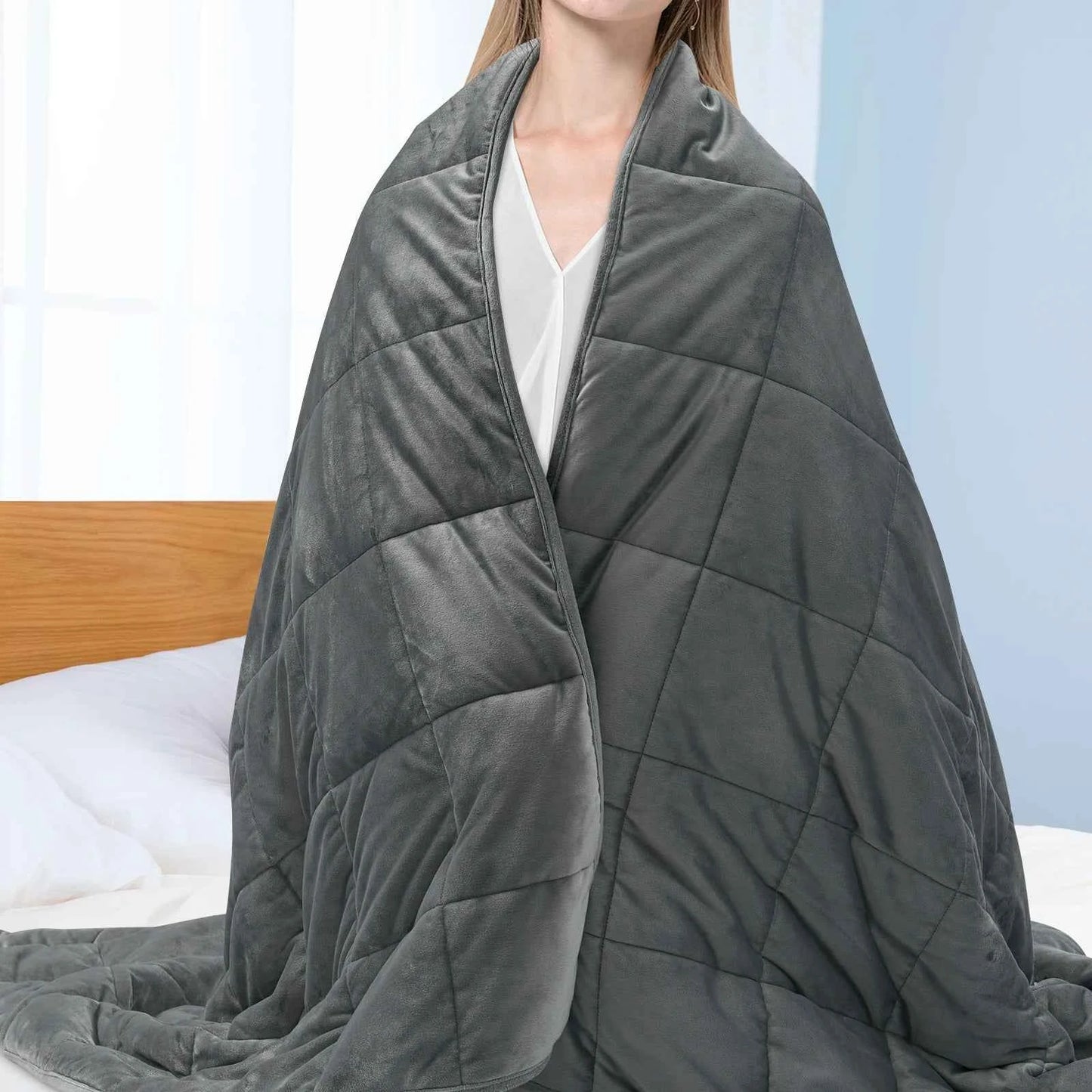 Couverture lestée anti-stress en gris confortable, idéale pour la relaxation et le bien-être à la maison