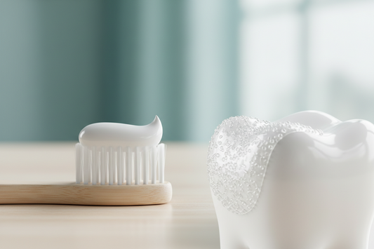 Schéma de reminéralisation dentaire et brosse à dents souple pour dents sensibles.