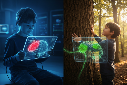 Comparaison neurologique entre l'épuisement par les écrans et la restauration de l'attention par la nature.