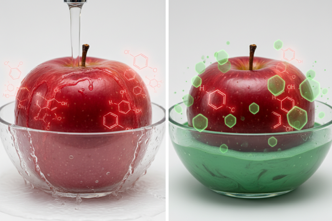 Nettoyer les pesticides des pommes avec un bain d'eau et d'argile verte.