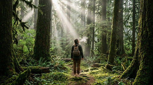 Personne pratiquant le shinrin-yoku (bain de forêt) pour profiter des bienfaits des phytoncides sur le système immunitaire