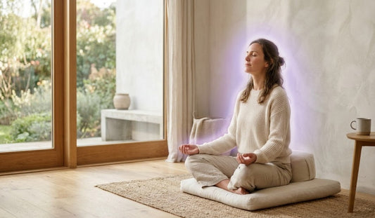 Personne apaisée utilisant la technique d'auto-distanciation neuroscientifique pour calmer son anxiété naturellement