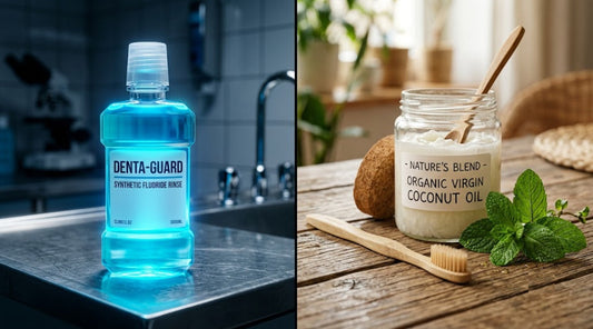 Différence entre un bain de bouche antiseptique industriel et des alternatives naturelles comme l'huile de coco pour le microbiote buccal