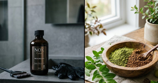 Comparatif entre une coloration chimique sans ammoniaque dangereuse et des poudres de coloration 100% végétale comme le henné et l'amla