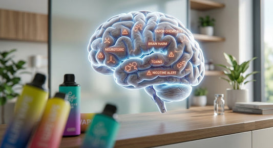 Illustration médicale d'un cerveau adolescent face au danger d'une puff frelatée contenant des cannabinoïdes de synthèse