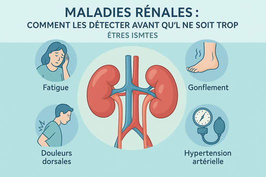 Une image conceptuelle montrant des reins sains entouré des causes de maladies rénales, symbolisant la détection précoce des maladies rénales.