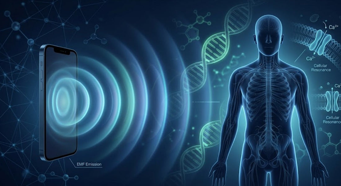Illustration scientifique de l'impact des ondes du téléphone portable sur la santé cellulaire humaine