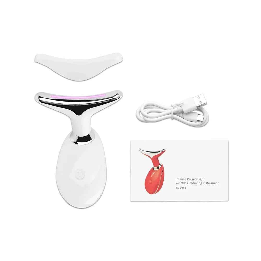 Appareil lifting visage maison avec lumière intense pour réduire les rides, inclus câble USB et accessoires