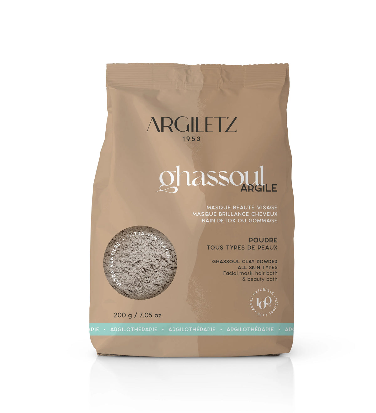 Argile Ghassoul Ultra-Ventilée Argiletz 200g : Masque Visage & Soin Cheveux Naturel