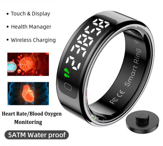 Bague connectée sport santé avec affichage tactile, suivi de la fréquence cardiaque et étanchéité 5ATM