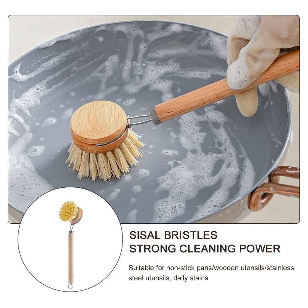 Brosse de nettoyage écologique avec poils en sisal pour laver les ustensiles en bois et en acier inoxydable