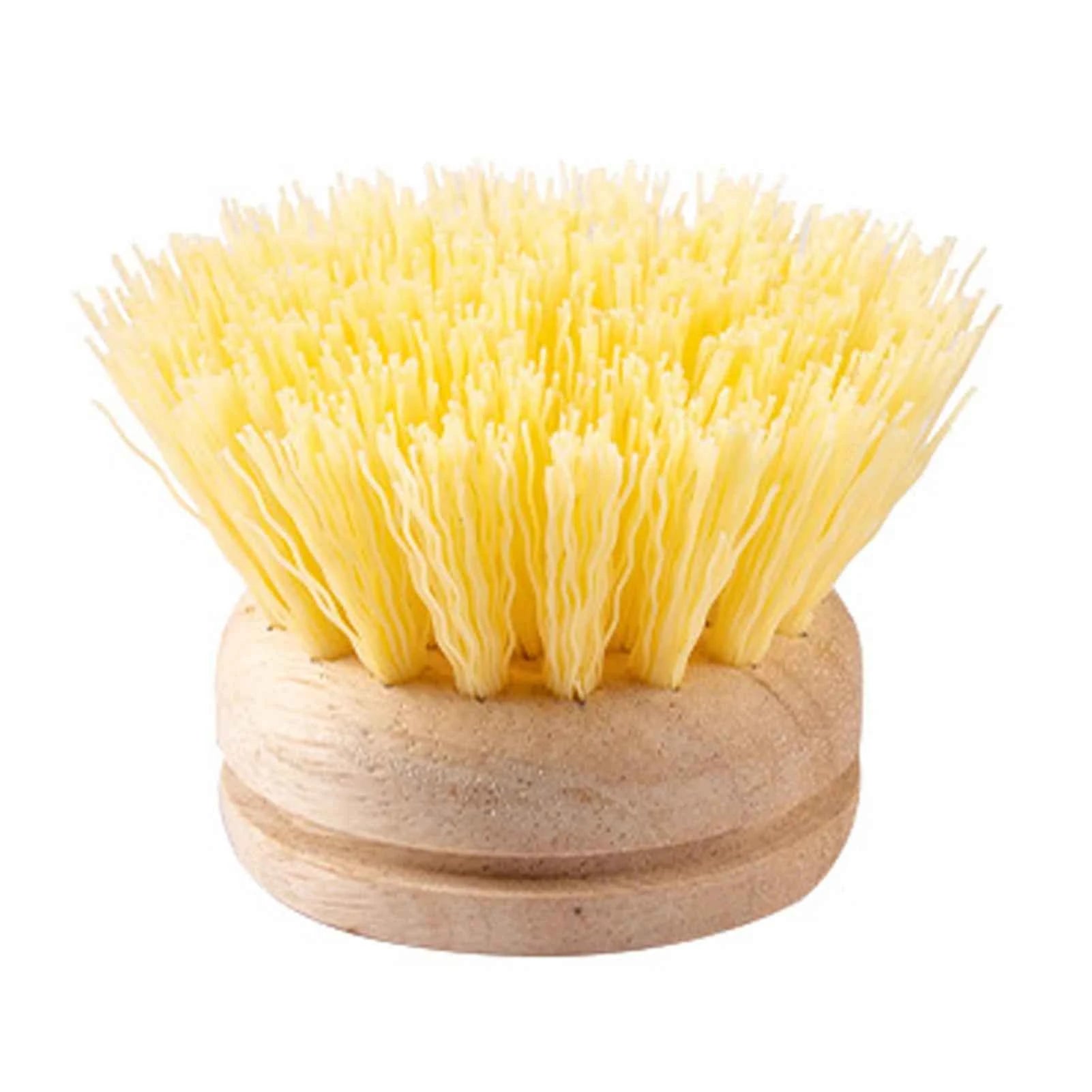 Brosse de nettoyage écologique en bois avec poils jaunes pour un nettoyage durable et respectueux de l'environnement