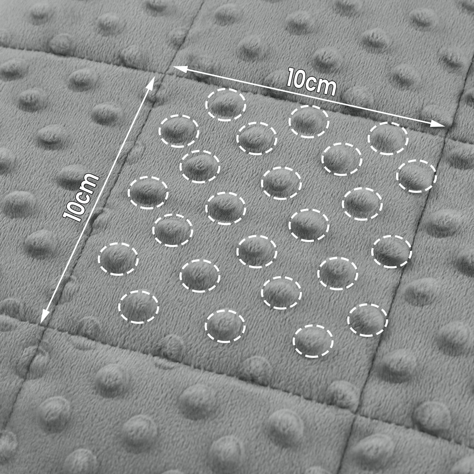 Détail de la couverture lestée enfant avec motif doux et dimensions de 10 cm par 10 cm