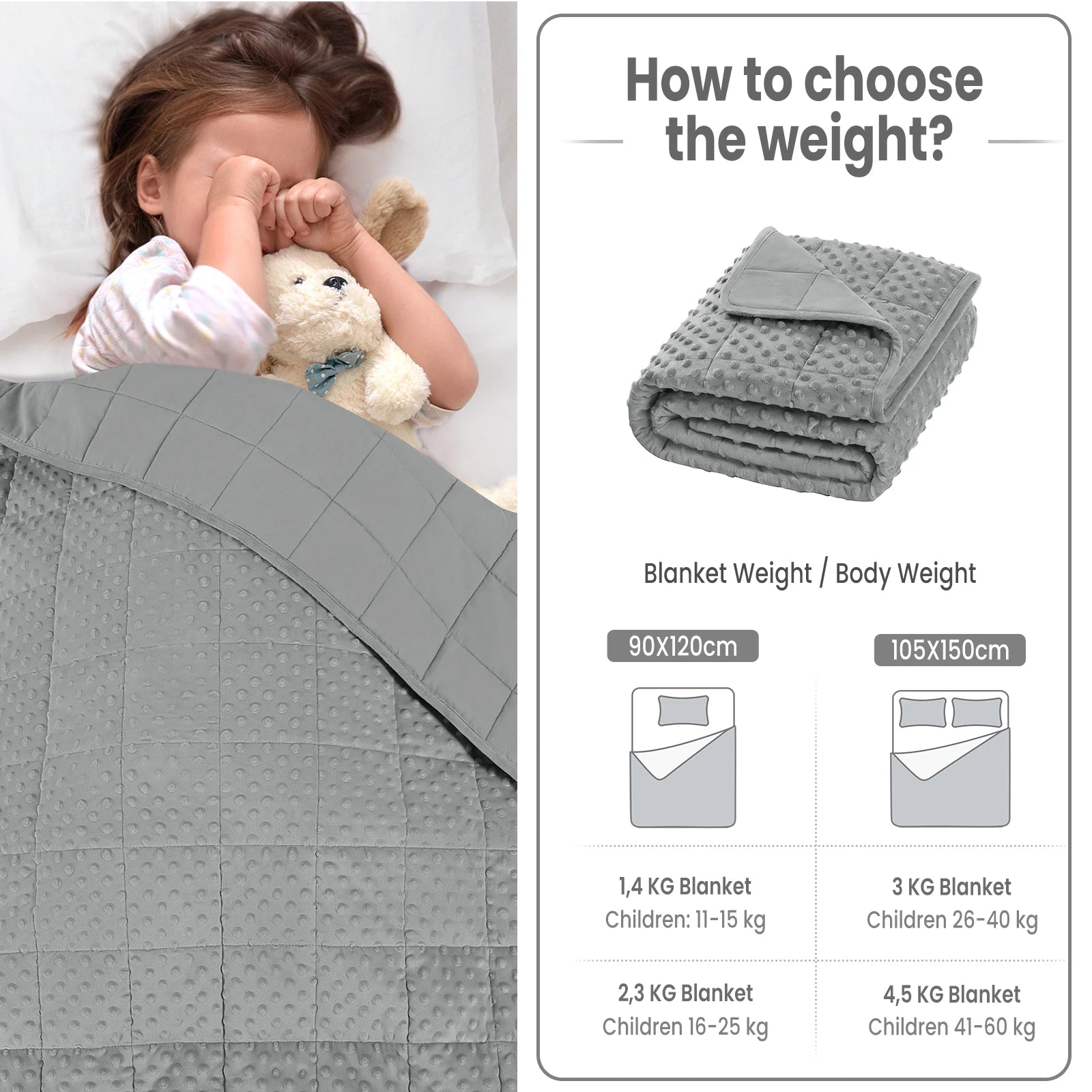 Couverture lestée enfant en gris, idéale pour le confort et le bien-être des enfants pendant leur sommeil