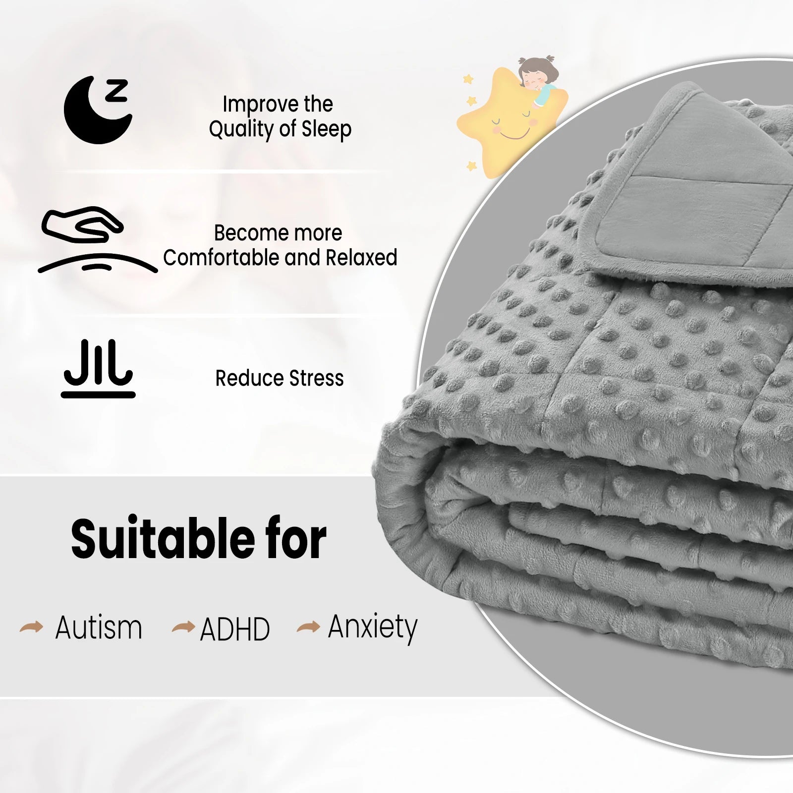 Couverture lestée enfant en gris pour améliorer le sommeil et réduire l'anxiété