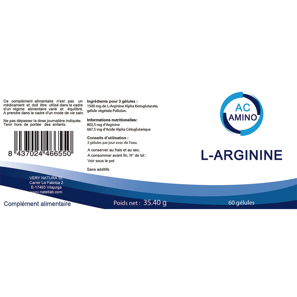 L-Arginine Alpha-Kétoglutarate 500 mg (AAKG) – 60 gélules