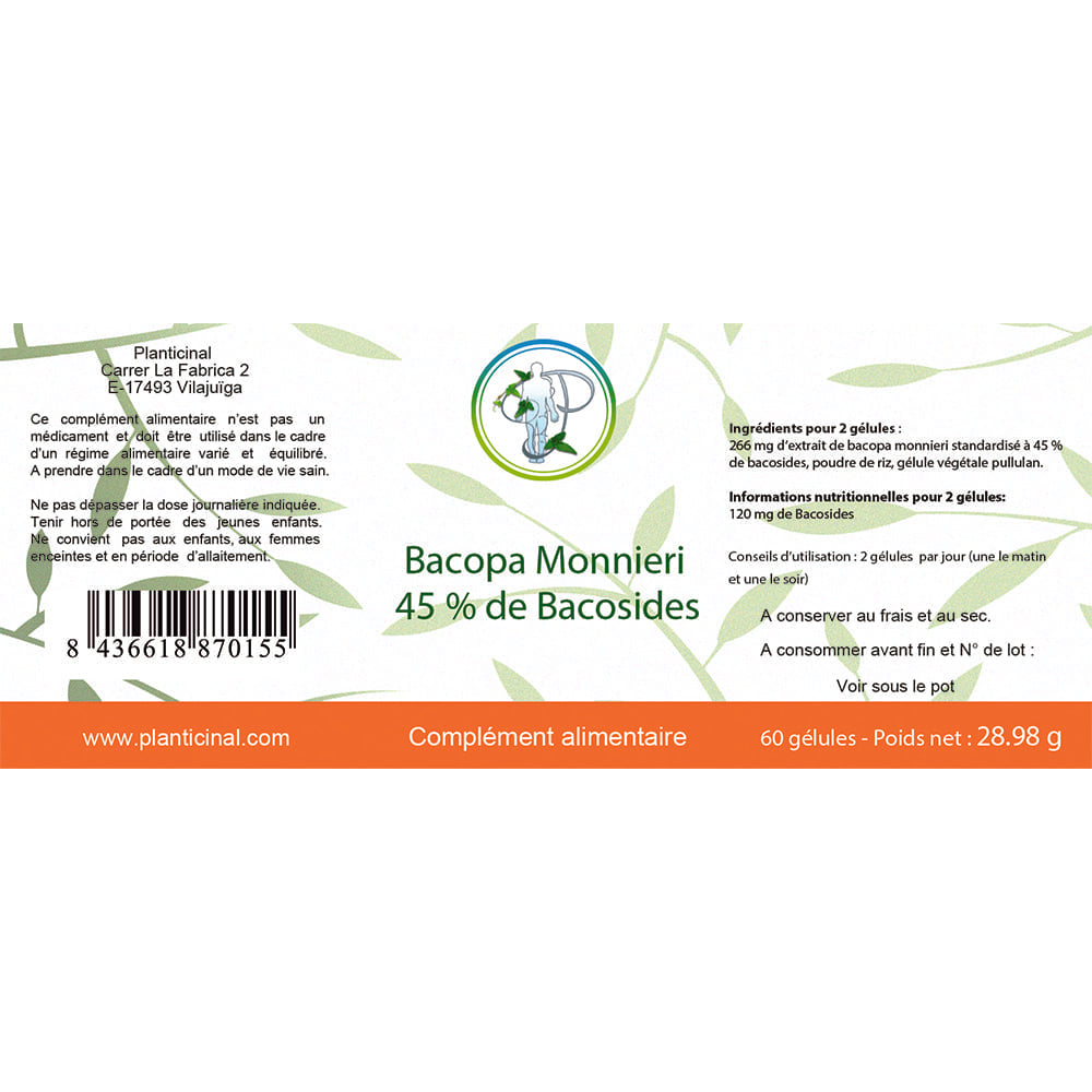 Bacopa Monnieri 45% de Bacosides