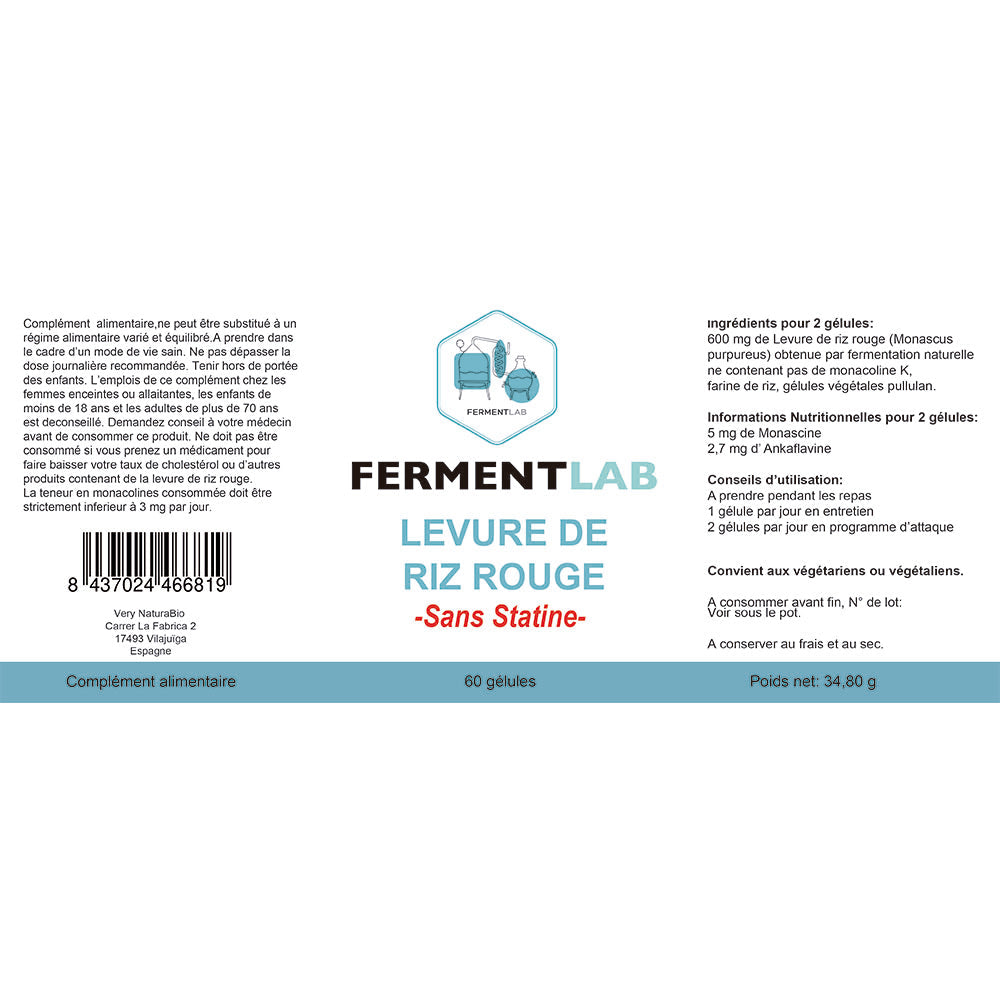 Levure de Riz Rouge Fermenté Sans Statine : Cholestérol