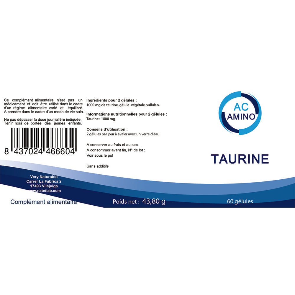 Taurine 500 mg : cœur, cerveau et vitalité