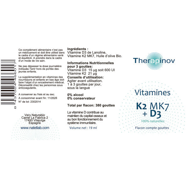 Vitamine D3 K2 MK7 (100% Naturelle) : Os & Immunité