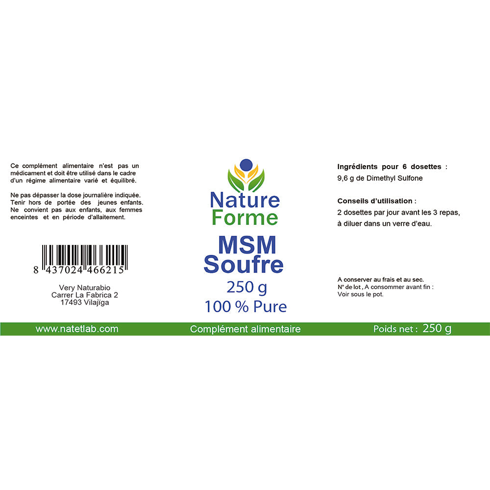 MSM (Méthyl Sulfonyl Méthane) Pur à 99,9% - Soutien Articulations & Cartilages