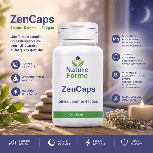 Zencaps : Magnésium Bisglycinate 500 mg + Taurine, Arginine & Vitamines B (Sommeil, Stress, Fatigue) - Nature Forme