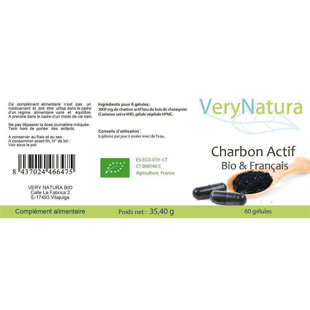 Charbon actif BIO Français en gélules - Digestion & Détox