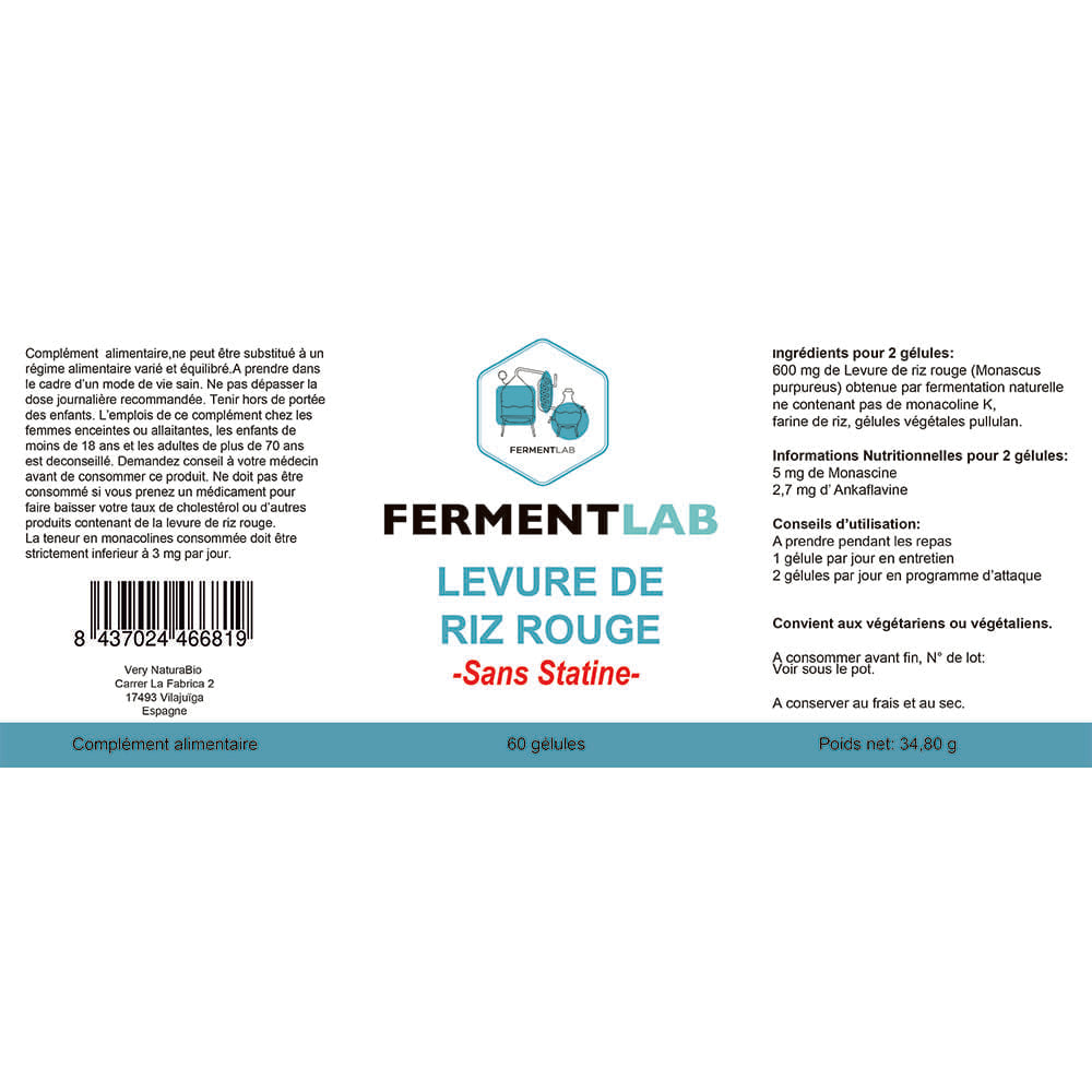 Levure de Riz Rouge Fermenté Sans Statine : Cholestérol
