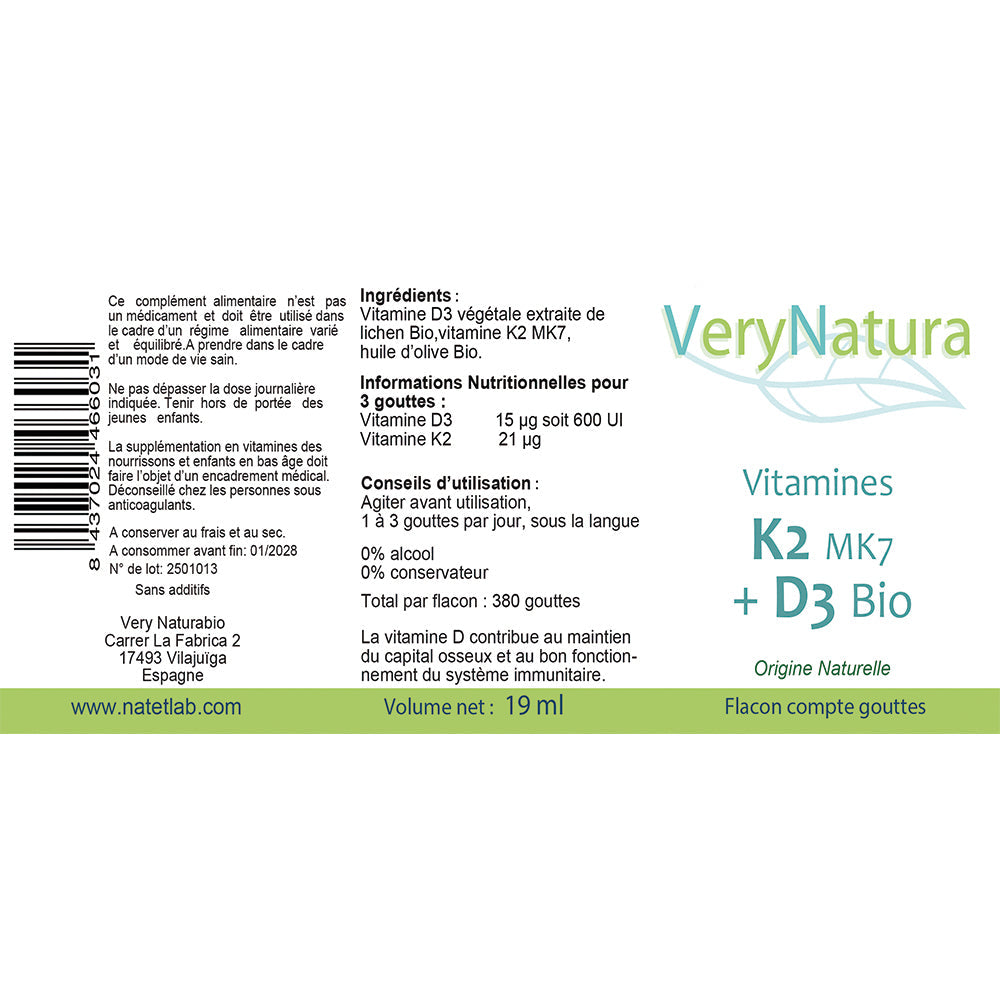 Vitamine D3 Bio + K2 MK7 : Os & Immunité