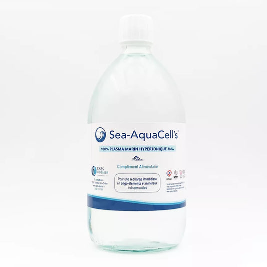 Bouteille d'eau de Quinton hypertonique 100% plasma marin pour complément alimentaire essentiel