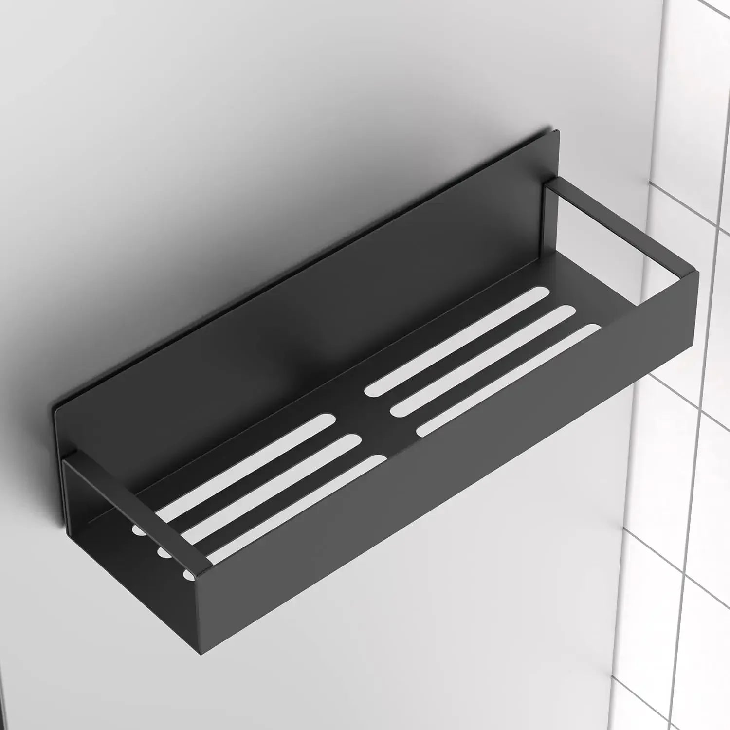 Étagère de cuisine magnétique en métal noir, idéale pour organiser vos épices et ustensiles