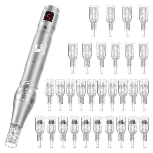 Stylo microneedling maison en métal avec aiguilles interchangeables pour soins de la peau