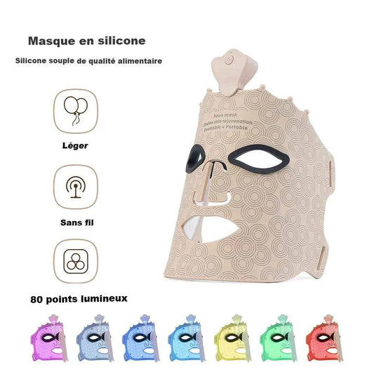 Masque facial LED luminothérapie spectre complet en silicone léger pour soins de la peau