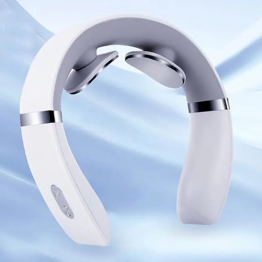 Masseur cervical portable en blanc avec contrôle à distance pour détente musculaire
