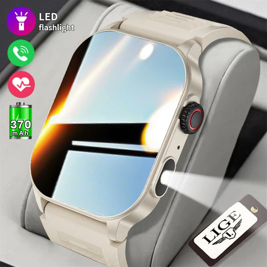 Montre connectée femme avec fonction LED et bracelet beige pour le bien-être quotidien