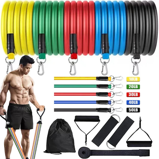 Ensemble d'élastiques de résistance colorés avec accessoires, idéal pour l'entraînement à domicile