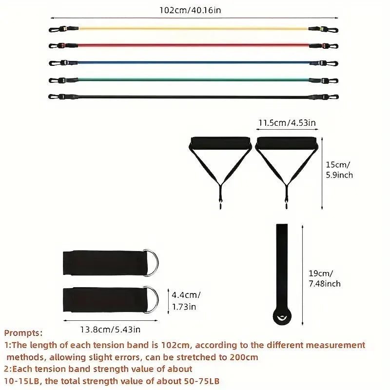 Bandes de résistance colorées de 102 cm avec accessoires pour entraînements variés et durables