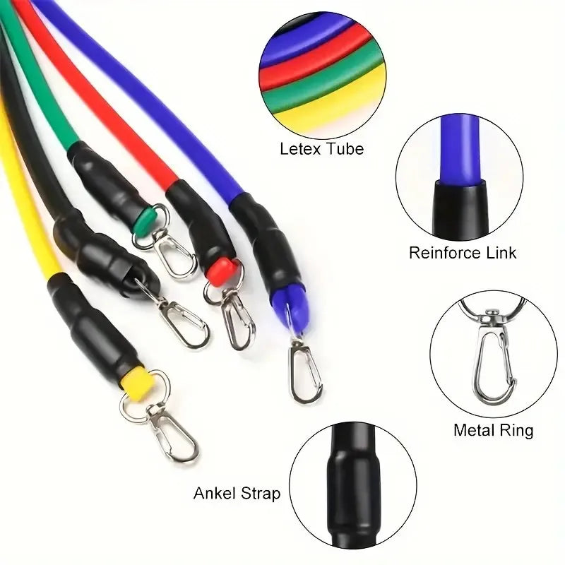 Corde de résistance multicolore avec anneaux en métal et sangle de cheville pour entraînement efficace