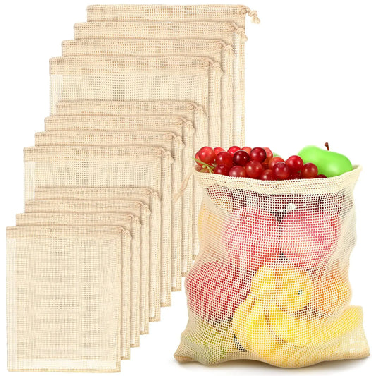 Lot de sacs réutilisables écologique en filet pour fruits et légumes, idéal pour le rangement durable