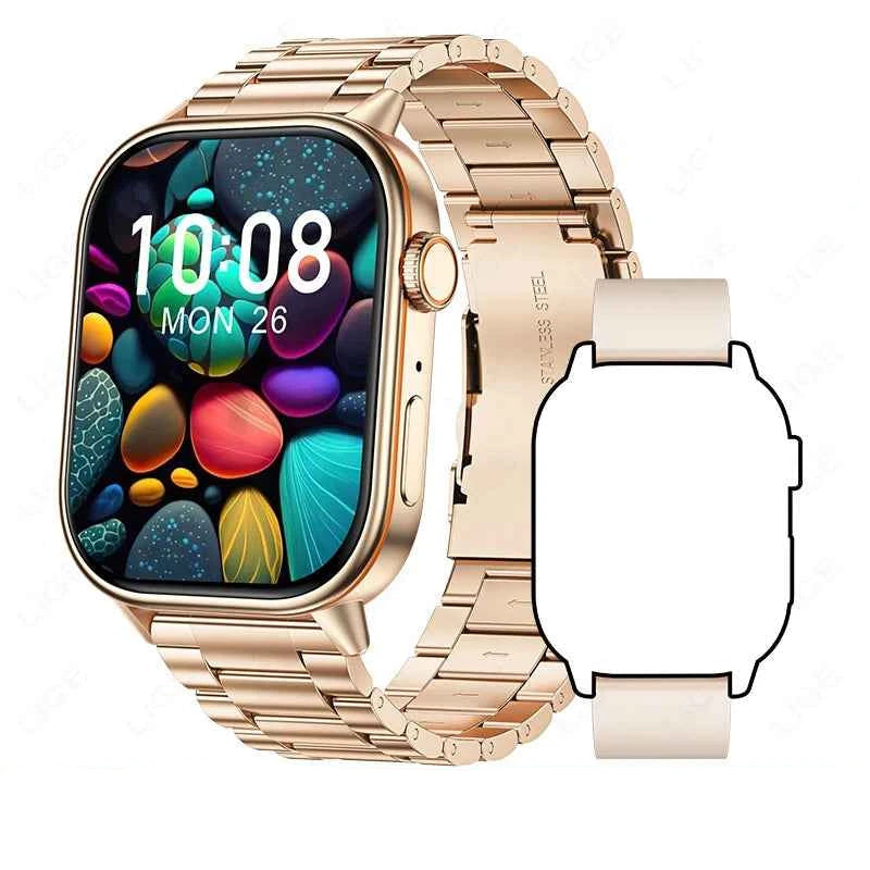 Montre intelligente dorée avec bracelet en métal et suivi performance montre intelligente pour le fitness