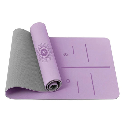 Tapis de yoga premium en violet et gris avec motifs pour le confort et l'adhérence pendant les séances de yoga