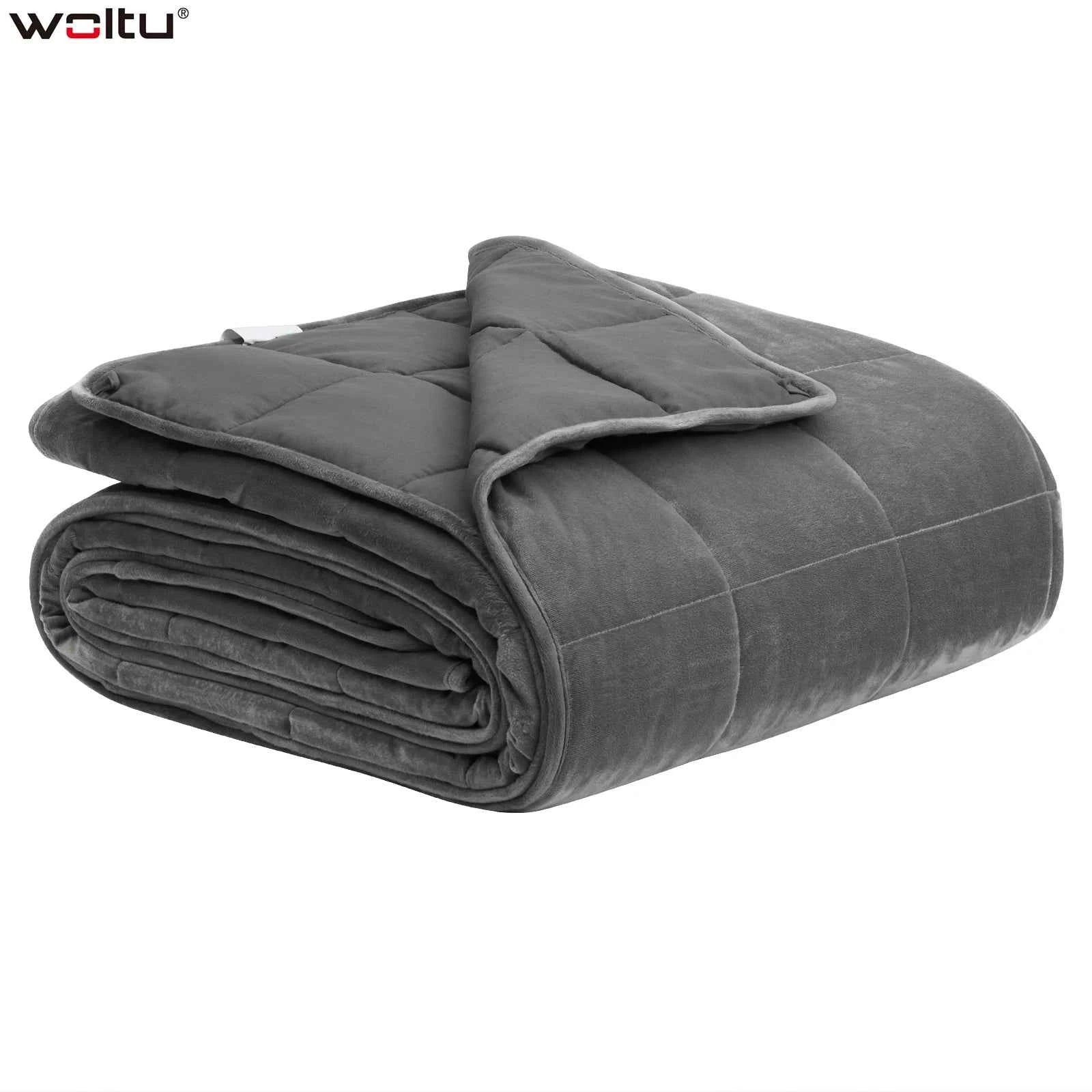 Couverture lestée anti-stress pliée en gris, douce et confortable pour un sommeil apaisant